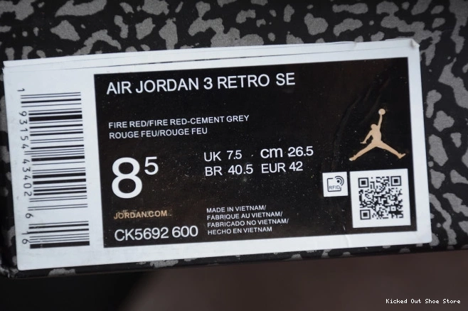 Kicked Out Shoe Store Jordan CK5692-600 Air Red Cement 3 0630